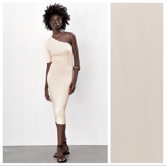 Nwt Zara Cream Asymmetric Knit Dress 